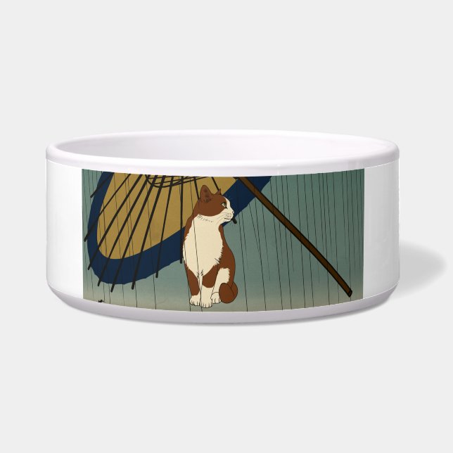 Japanese Ukiyoe Rainy Cat Voerbakje (Voorkant)