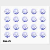 Japanese Wave & Hibiscus Blue Ronde Sticker (Vel)