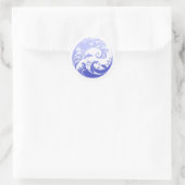 Japanese Wave & Hibiscus Blue Ronde Sticker (Tas)