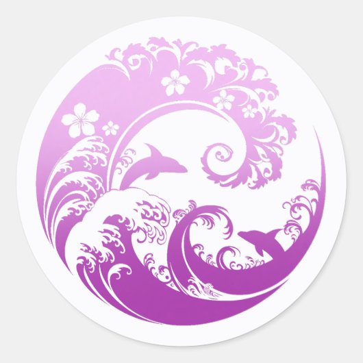 Japanese Wave & Hibiscus Purple Ronde Sticker (Voorkant)