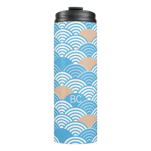 Japanese Waves Pattern Light Blue Beige Monograms Thermosbeker (Voorkant)