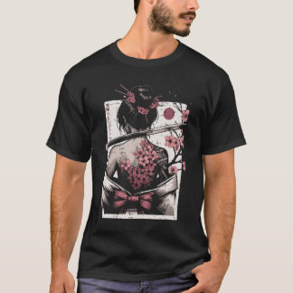 Japanese Woman Cherry Blossomattoo Art Geisha Wome T-shirt