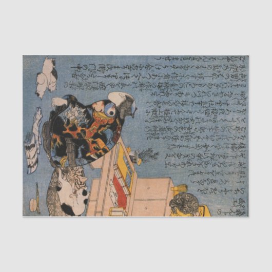JAPANESE WOODBLOCK-AFDRUKpapier, KAT- EN MAN- Tissuepapier (Voorkant)