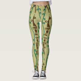 JAPANESE WOODBLOCK PATTERN AFDRUKTE LEGGINGS GROEN