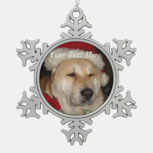 japaneses akita op kerstfeest santa - hoed tin sneeuwvlok ornament