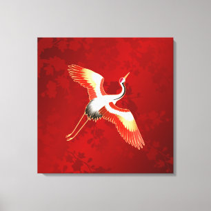 Japanner Crane Red Cherry Blossom Canvas Afdruk