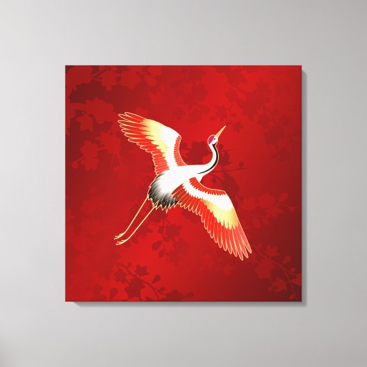 Japanner Crane Red Cherry Blossom Canvas Afdruk (Voorkant)