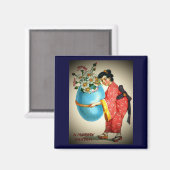  Japanners, eiervaas met bloemen, ZSSG Magneet (Voorkant / Achterkant)