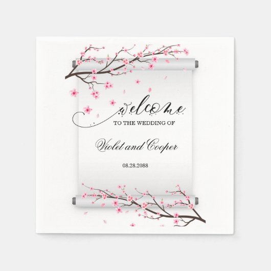 Japanners met scrollCherry Blossom Wedding Servet (Voorkant)