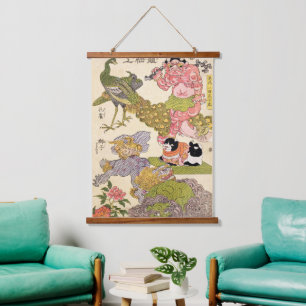 Japans 1819 De Pauw Bloem Hond Leeuw Patroon Hangend Wandkleed