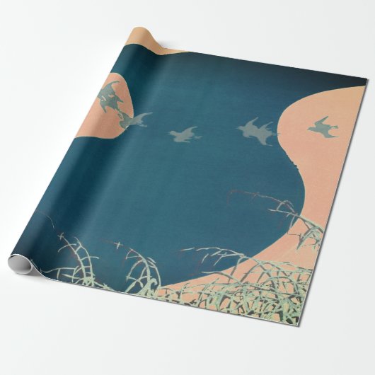 JAPANS ABSTRACT KROWS FLYING Wrapping Paper Cadeaupapier (Uitgerold)
