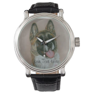 Japans akita pinto en witte hond portret horloge
