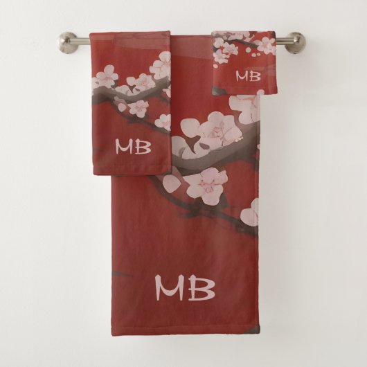 Japans Artstyle White Cherry Blossom Red Bad Handdoek (Insitu)