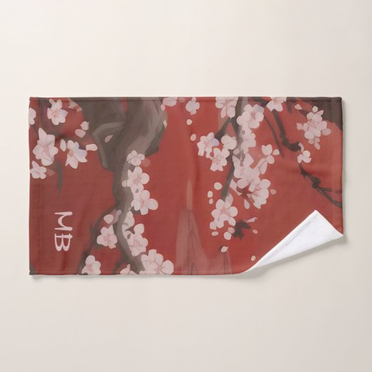 Japans Artstyle White Cherry Blossom Red Bad Handdoek (Handdoek)