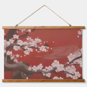 Japans Artstyle White Cherry Blossom Red Hangend Wandkleed