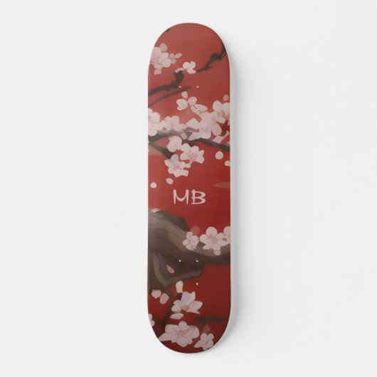 Japans Artstyle White Cherry Blossom Red Skateboard (Voorkant)