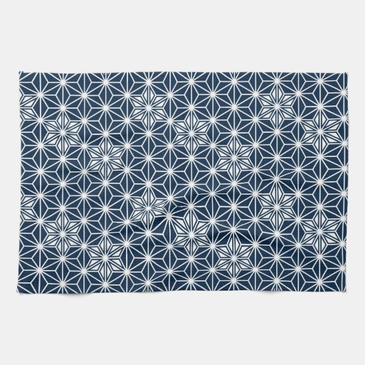 Japans Asanoha of Star Pattern, indigo blauw Theedoek (Horizontaal)