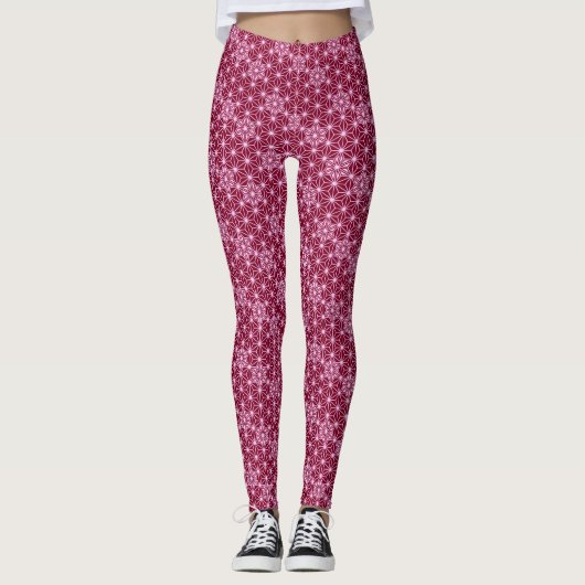 Japans Asanoha-patroon - Bourgogne Leggings (Voorkant)