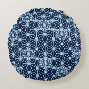 Japans Asanoha patroon - Indigo Blauw Rond Kussen