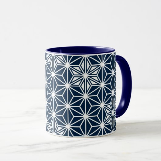 Japans Asanoha-patroon - indigoblauw & wit Mok (Voorkant rechts)