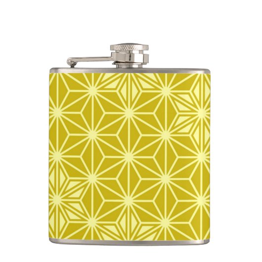 Japans Asanoha-patroon - mosterd goud Heupfles (Voorkant)