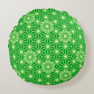 Japans Asanoha-patroon - smaragdgroen Rond Kussen
