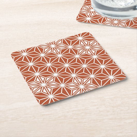Japans Asanoha-patroon - terracotta Vierkante Kartonnen Onderzetter (Schuin)