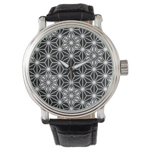 Japans Asanoha-patroon - zwart-wit Horloge