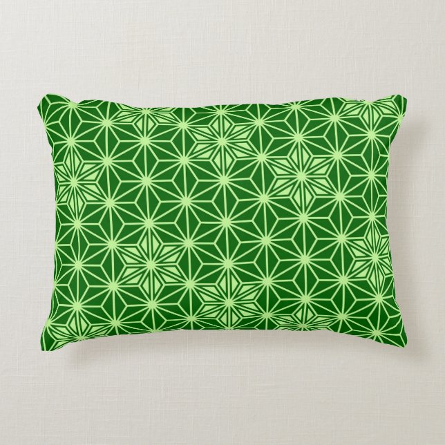 Japans Asanoha Pattern, Emerald and Lime Green Accent Kussen (Voorkant)