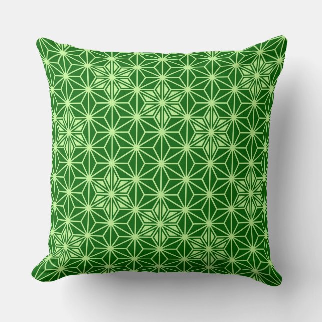 Japans Asanoha Pattern, Emerald and Lime Green Kussen (Voorkant)