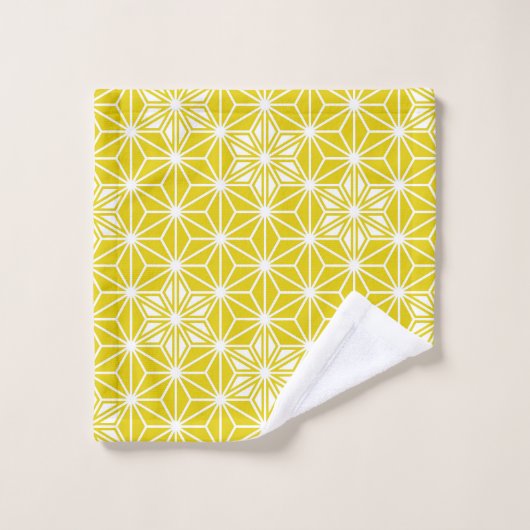 Japans Asanoha Pattern, Mustard Gold & White Bad Handdoek (Wasdoekje)