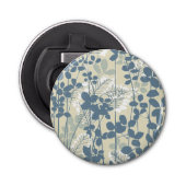 Japans Aziatisch Blauw Blad Bloem Button Flesopener (Voorkant)