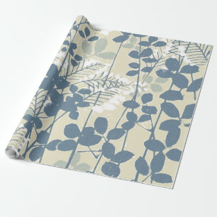 Japans Aziatisch Blauw Blad Bloem Cadeaupapier
