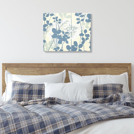 Japans Aziatisch Blauw Blad Bloem Canvas Afdruk (Insitu (Slaapkamer))