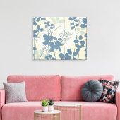 Japans Aziatisch Blauw Blad Bloem Canvas Afdruk (Insitu (Woonkamer))