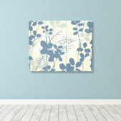Japans Aziatisch Blauw Blad Bloem Canvas Afdruk (Insitu (Houten vloer))