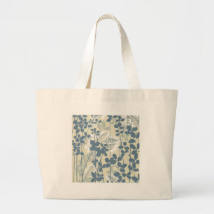 Japans Aziatisch Blauw Blad Bloem Grote Tote Bag