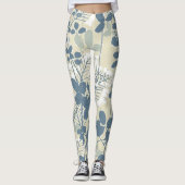 Japans Aziatisch Blauw Blad Bloem Leggings (Voorkant)