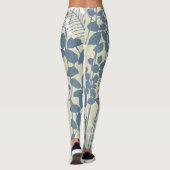 Japans Aziatisch Blauw Blad Bloem Leggings (Achterkant)