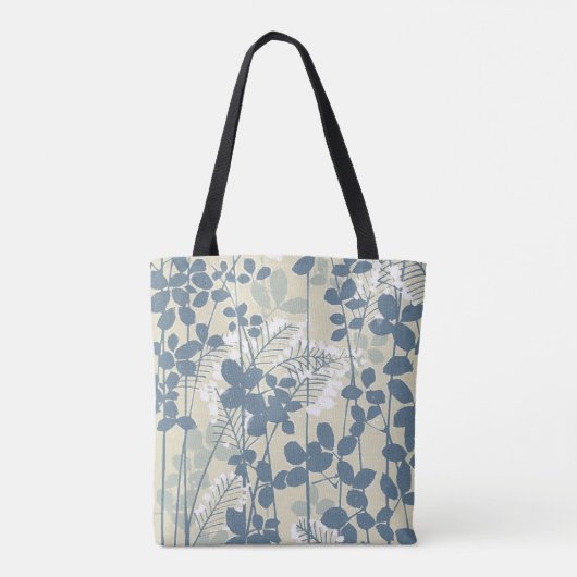 Japans Aziatisch Blauw Blad Bloem Tote Bag (Achterkant)