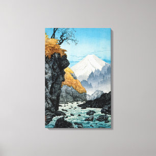 Japans Aziatisch Kunst Sneeuw Overdekte Berg Canvas Afdruk