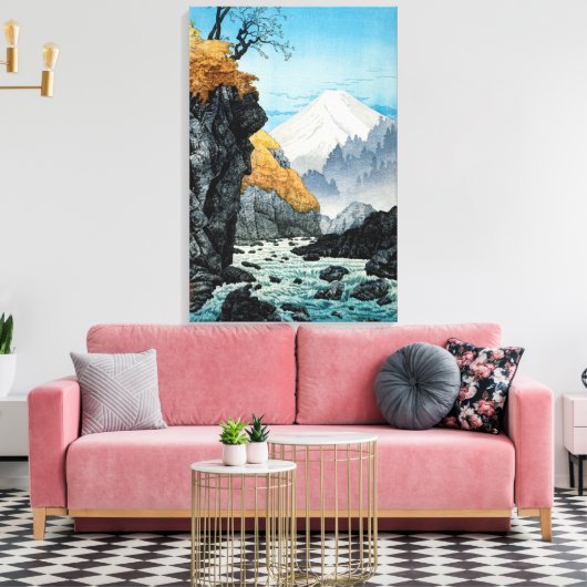 Japans Aziatisch Kunst  Sneeuw Overdekte Berg Canvas Afdruk (Insitu (Woonkamer))