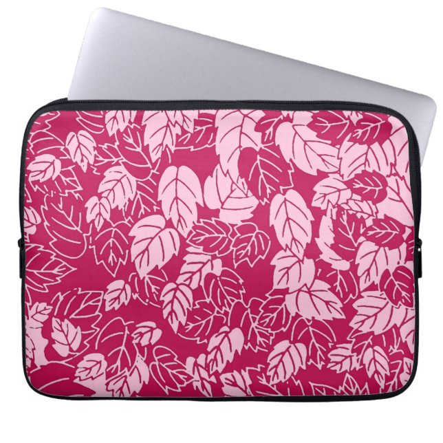 Japans blad Print, Fuchsia and Light Pink Laptop Sleeve (Voorkant)