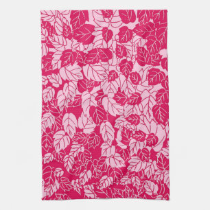 Japans blad Print, Fuchsia and Light Pink Theedoek