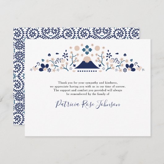 Japans blauw begrafenismonument Dank u Bedankkaart (Voorkant / Achterkant)