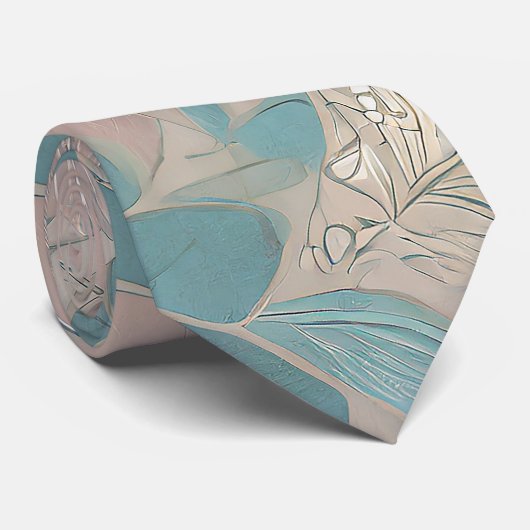 Japans blauw bloem kunstwerk stropdas (Opgerold)