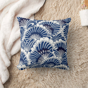 Japans Blauw en Wit Lotus Bloempatroon Kussen
