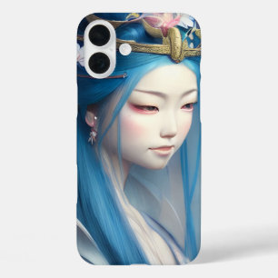 Japans blauw-harige Fairy Fantasy AI Art Poster iPhone 16 Plus Hoesje