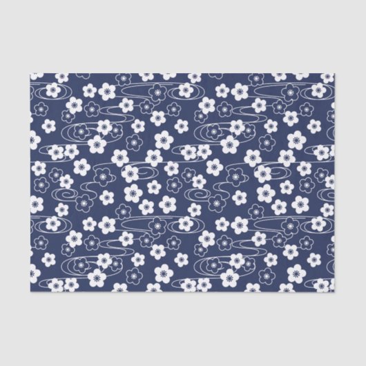 Japans Blauw Sakura Kersenbloesem Bloemen Tissuepapier (Voorkant)