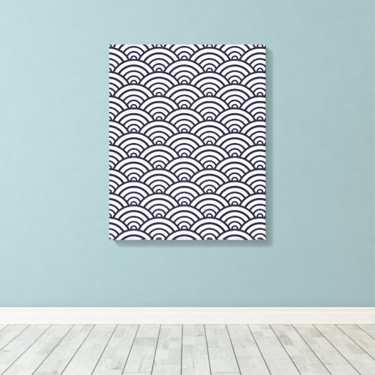 Japans blauw Waves Seigaiha Zee Canvas Afdruk (Insitu (Houten vloer))